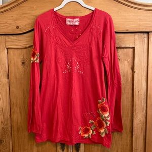 Johnny Was embroidered long sleeve tee / tunic